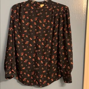 Large button down, navy with pink floral